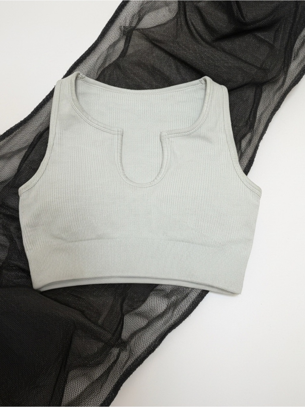 Ribbed Cutout Crop Tank Top - Sage